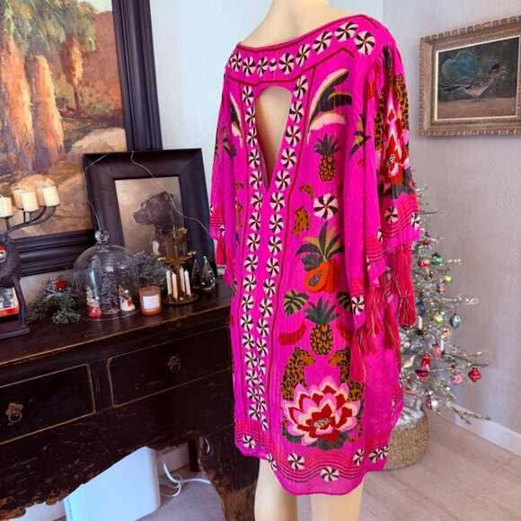 FARM Rio Summer Dress  Tropical Colors Tassel Trim Open Back - Picture 6 of 6